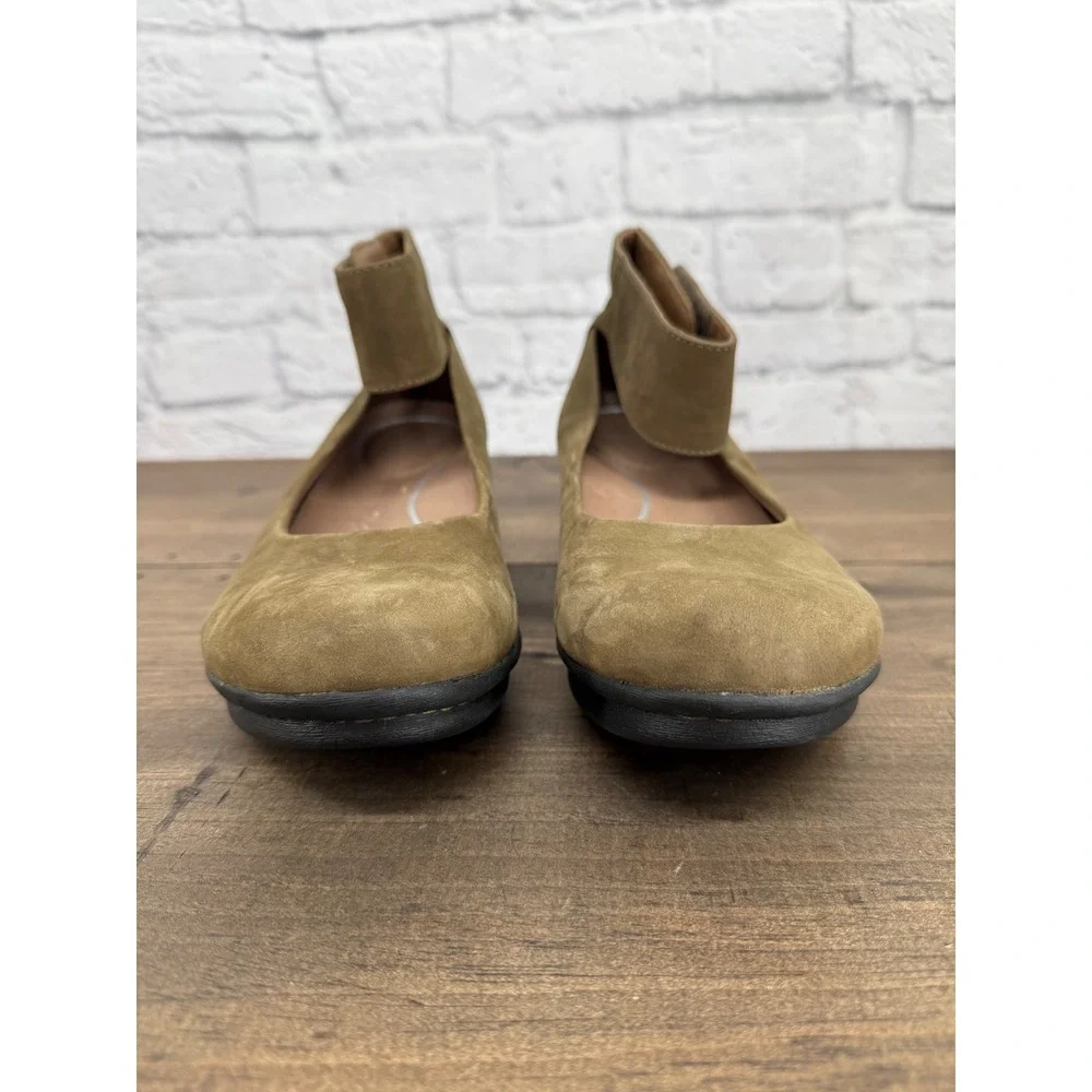 Dansko Olive Green Lulu Ankle Strap Wedge Clogs Leather Shoes Mary Jane 41